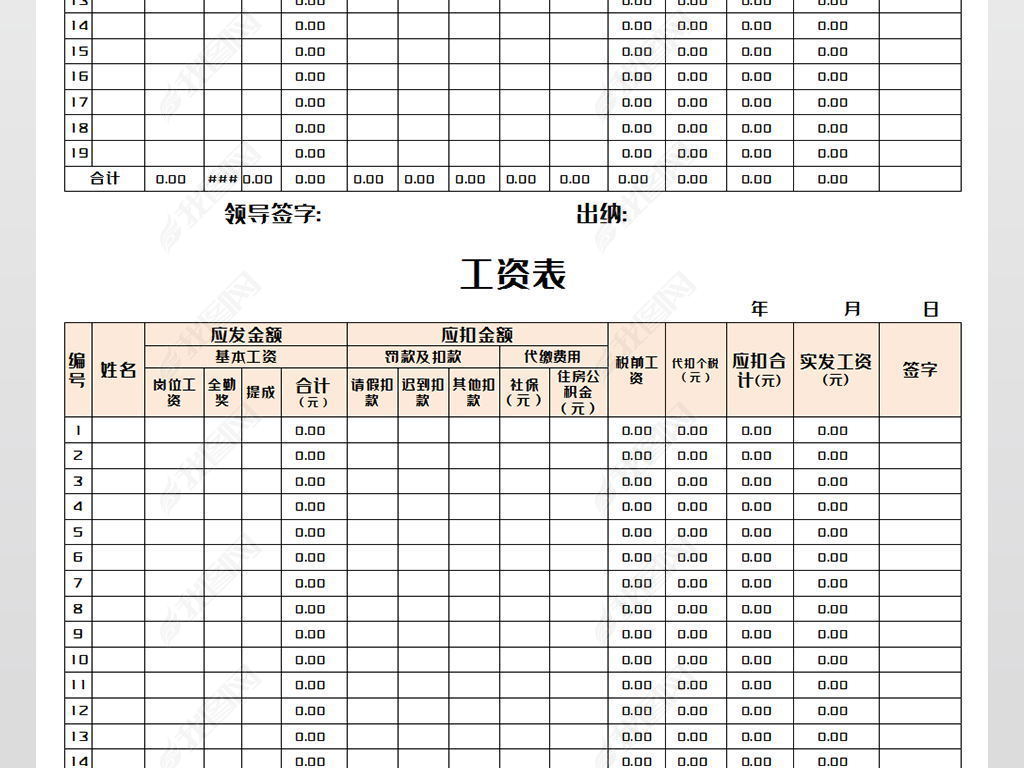 日工资表格式范本图片图片