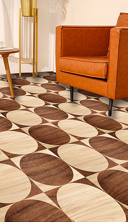 现代简约抽象几何圆形错位木纹地板革地毯图案