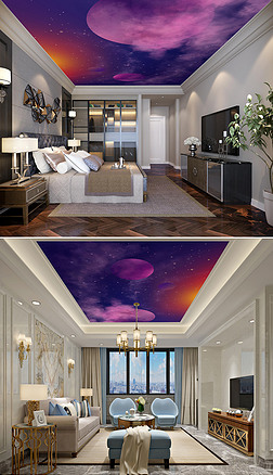 3d星空吊顶梦幻宇宙星球银河吊顶壁画卧室客厅酒店会所吊顶壁画