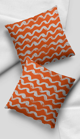 原创2021橙色时尚手绘涂鸦波浪线装饰抱枕版权可商用