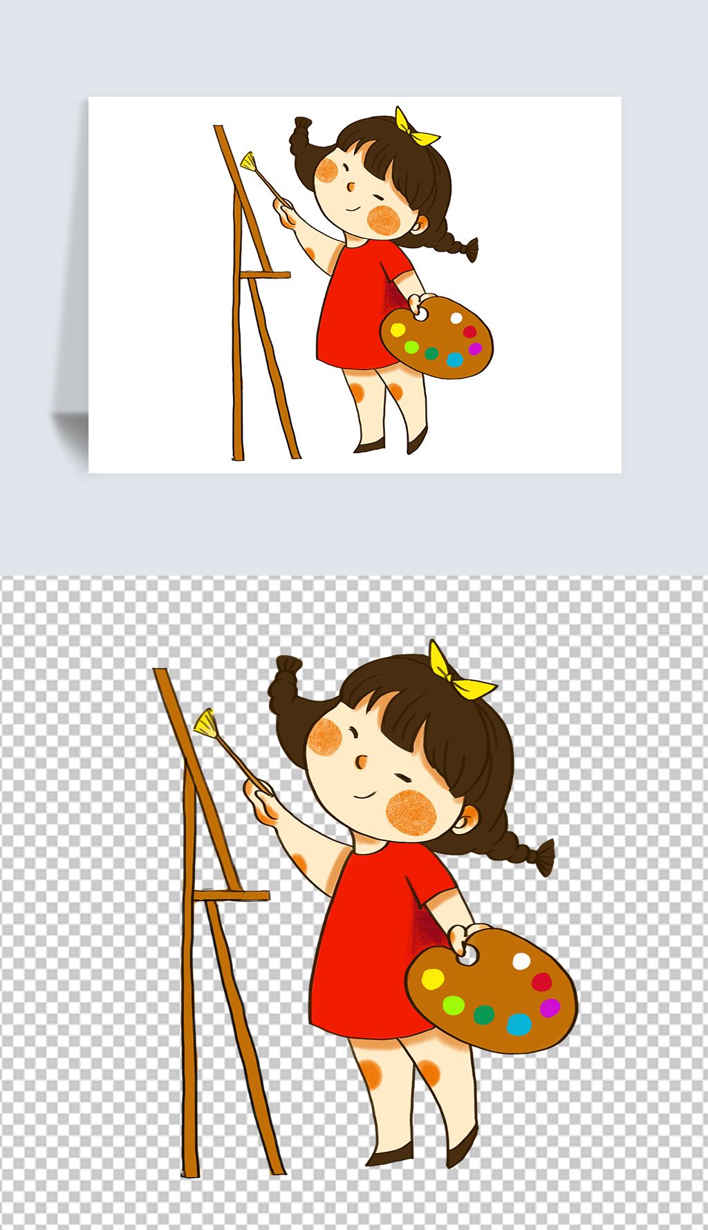 手绘学画画的小女孩