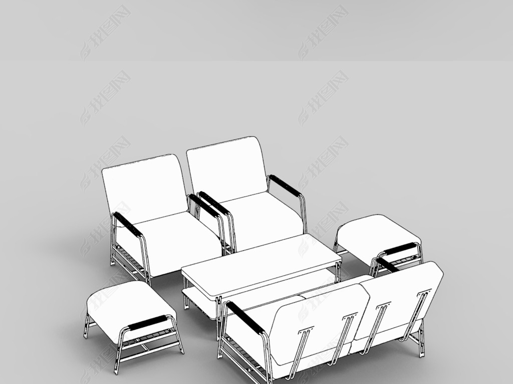 沙发扶手靠背椅茶几组合犀牛3D模型
