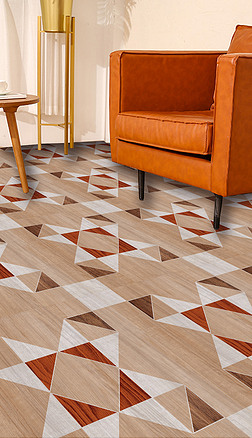 现代简约抽象几何线条错位橙色爱马仕木纹地板革地毯图案