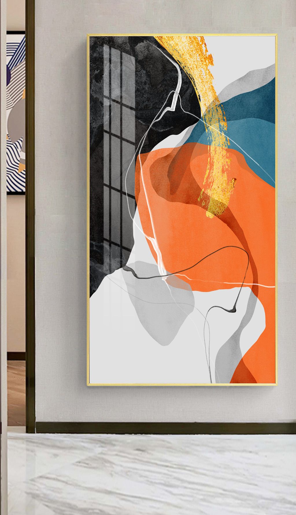 现代轻奢简约爱马仕橙色风格玄关客厅装饰画