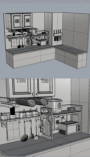 厨房场景室内空间犀牛模型3D模型obj模型