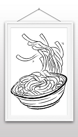 手绘黑白线稿动感拌面美食劲道宽面条矢量插画元素包装插图素材