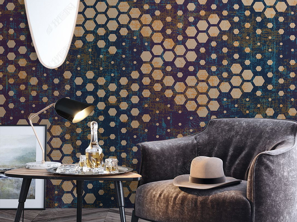 现代简约时尚蜂窝几何图形时尚壁纸图案墙纸设计墙布背景墙