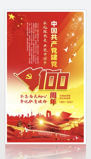 红色党员室七一建党节建党100周年宣传画