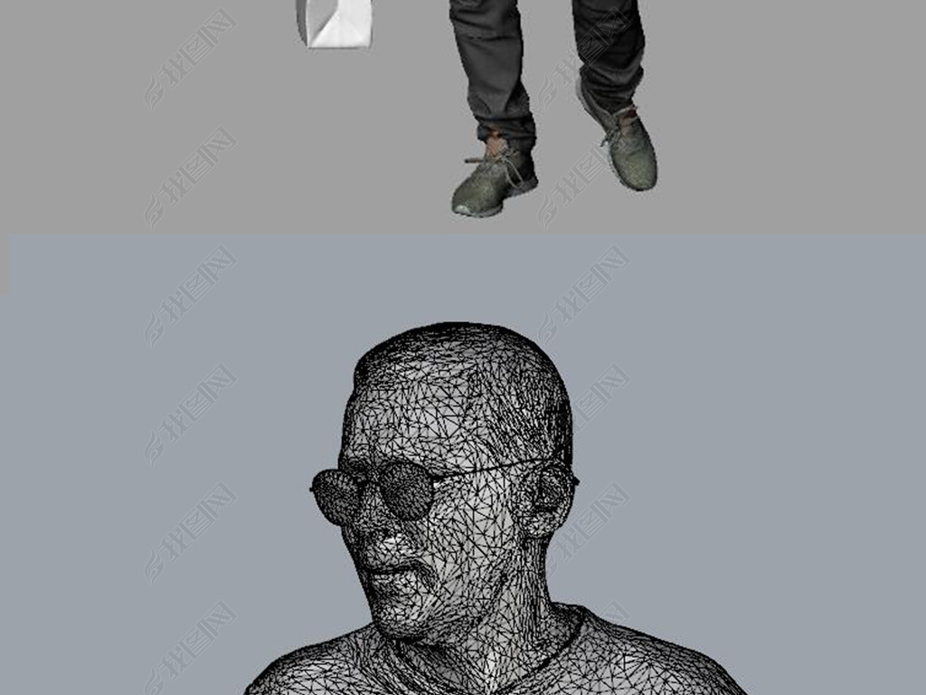 原创男性人物拎包姿势人体犀牛模型3d模型版权可商用