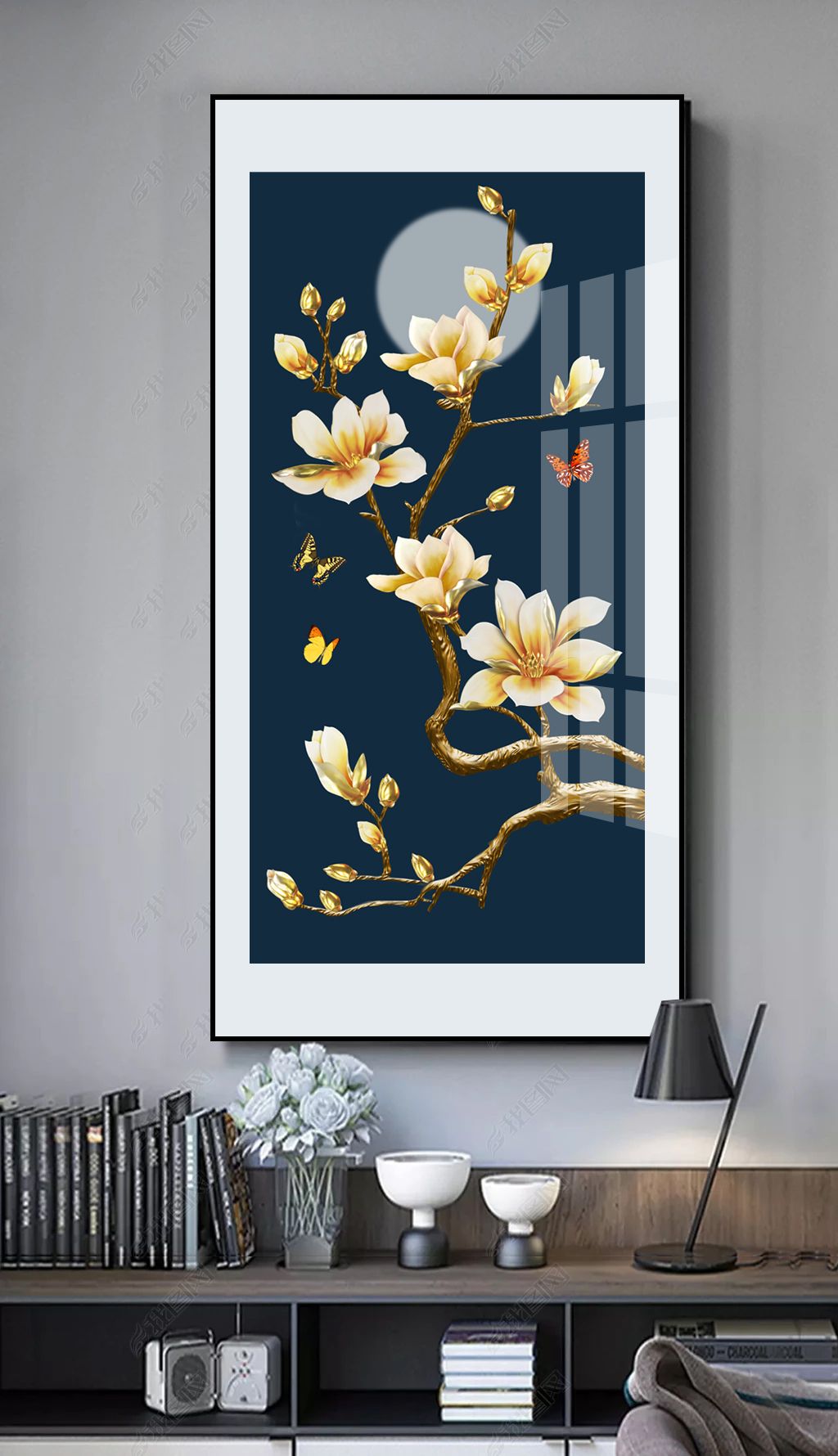 新中式花鸟玉兰国画下载-编号24240346-花鸟装饰画-我图网