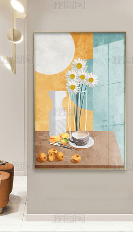 现代简约莫兰迪花卉艺术重彩玄关挂画客厅壁画