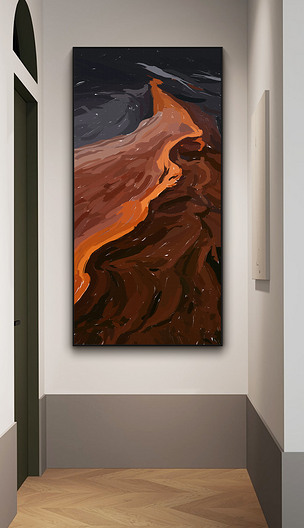 手绘轻奢北欧抽象河流山脉玄关装饰画