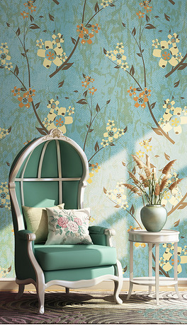 小清新田园植物花卉墙纸图案墙布背景墙壁纸壁画