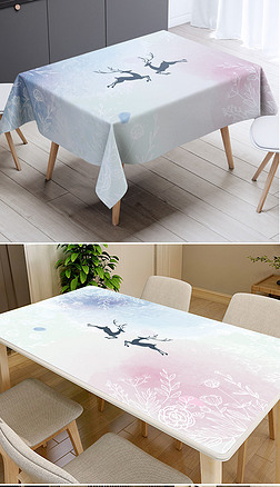 小清新北欧风手绘水彩麋鹿桌布台布防水茶几垫