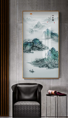 中式国画水墨山水画中式客厅玄关过道装饰画