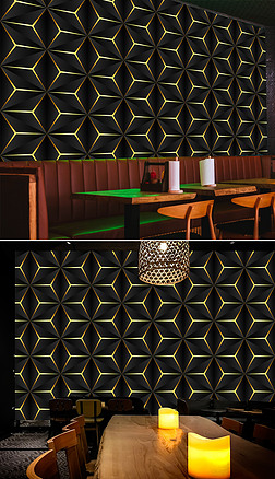 原创现代极简立体多边形酒吧3D工业风背景墙