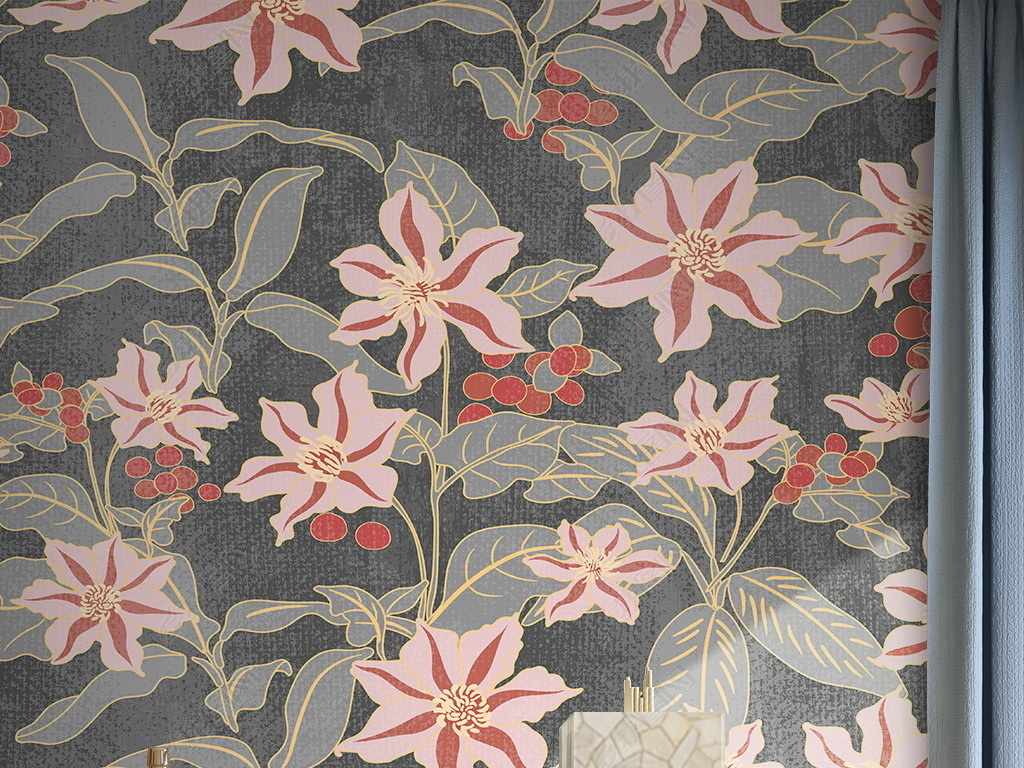 现代简约植物花卉田园墙纸图案墙布背景墙壁纸