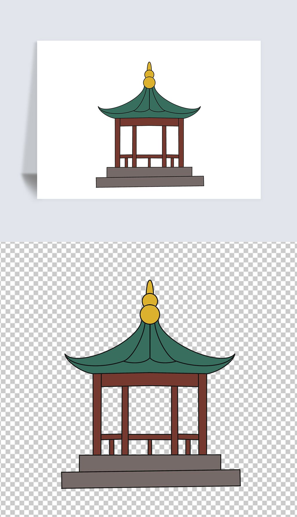春天踏青清明元素中国风建筑凉亭元素清明节古风