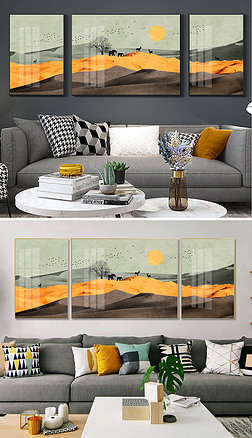 现代简约手绘小清新风景北欧山水装饰画