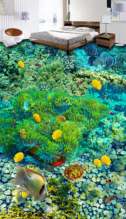 海底世界海藻珊瑚海龟3D立体地板地砖