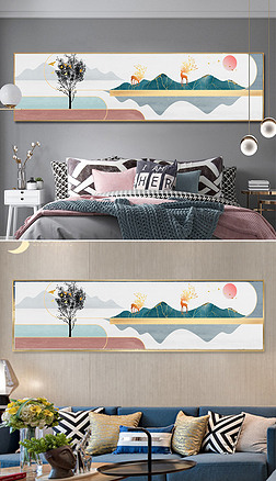 现代简约抽象几何山水森林风景床头装饰画玄关画