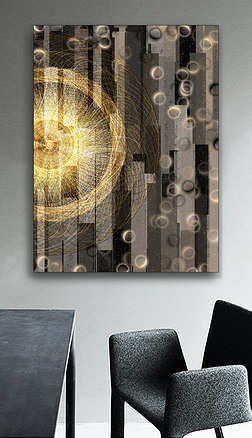 时光の财富抽象黑暗金色镶边丝线花卉装饰画