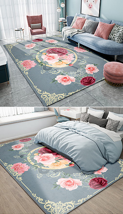 欧式古典花纹浪漫花卉简欧地毯地垫客厅沙发地毯