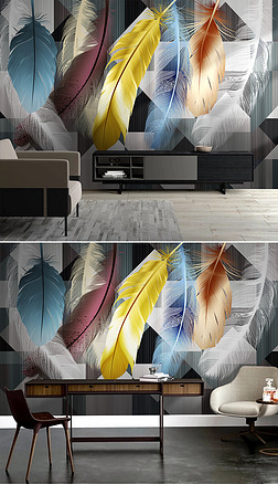 北欧轻奢现代简约白色羽毛几何线条背景墙壁画