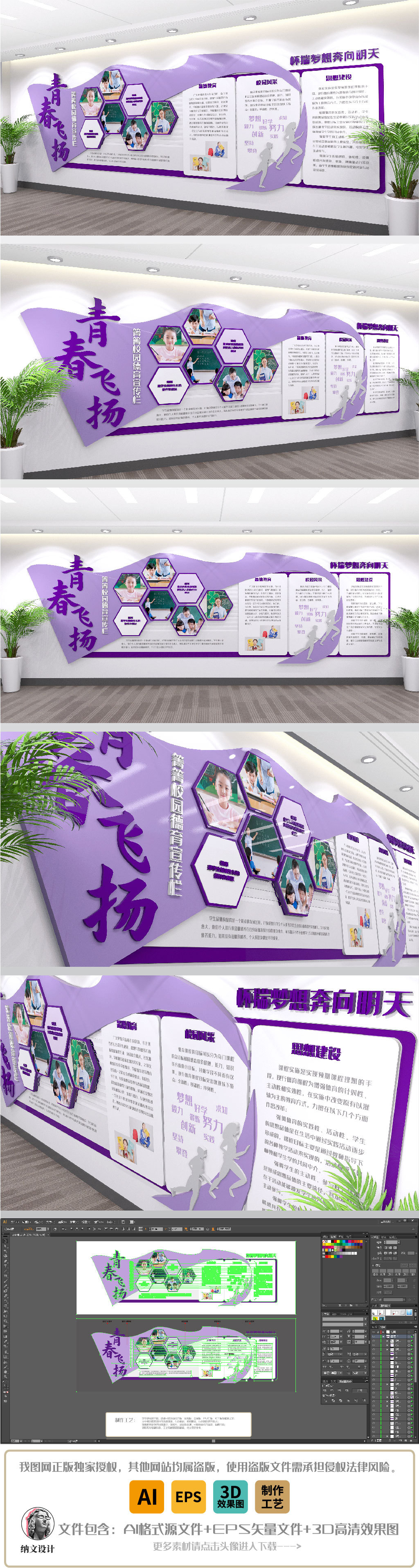 原创青春校园德育教育宣传栏文化墙成果照片展示墙-版权可商用