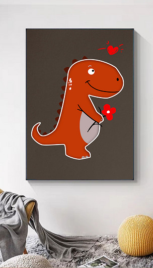 简约现代卡通恐龙立体儿童房卧室北欧装饰画4