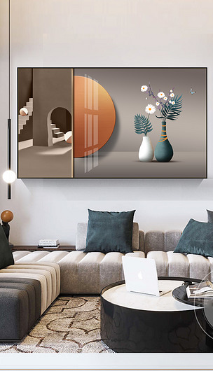 现代轻奢立体空间抽象手绘花瓶植物玄关装饰画4