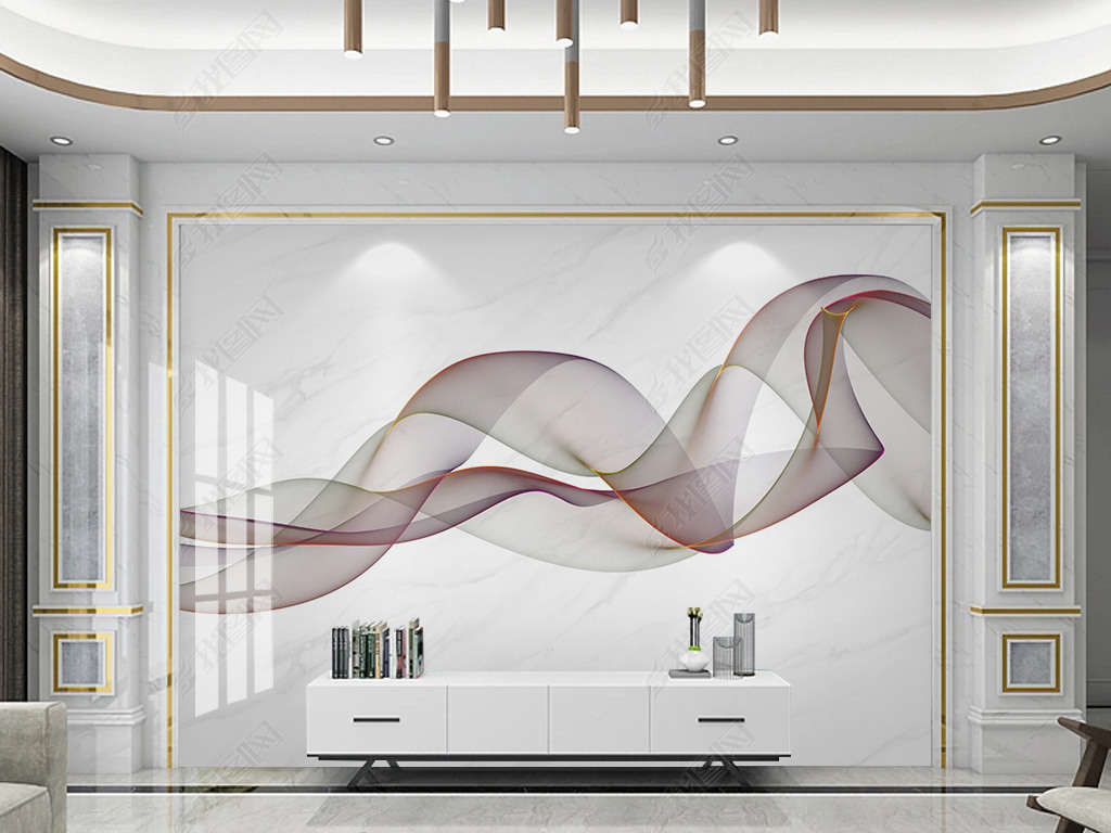 现代轻奢爵士白飘带背景墙下载-编号25078675-电视背景墙-我图网