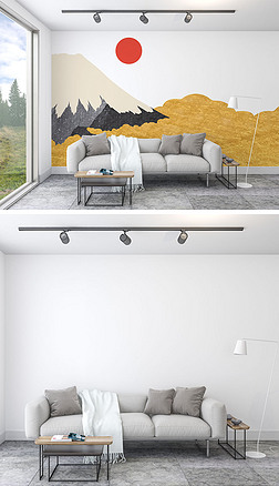 现代简约客厅沙发墙纸背景墙场景样机