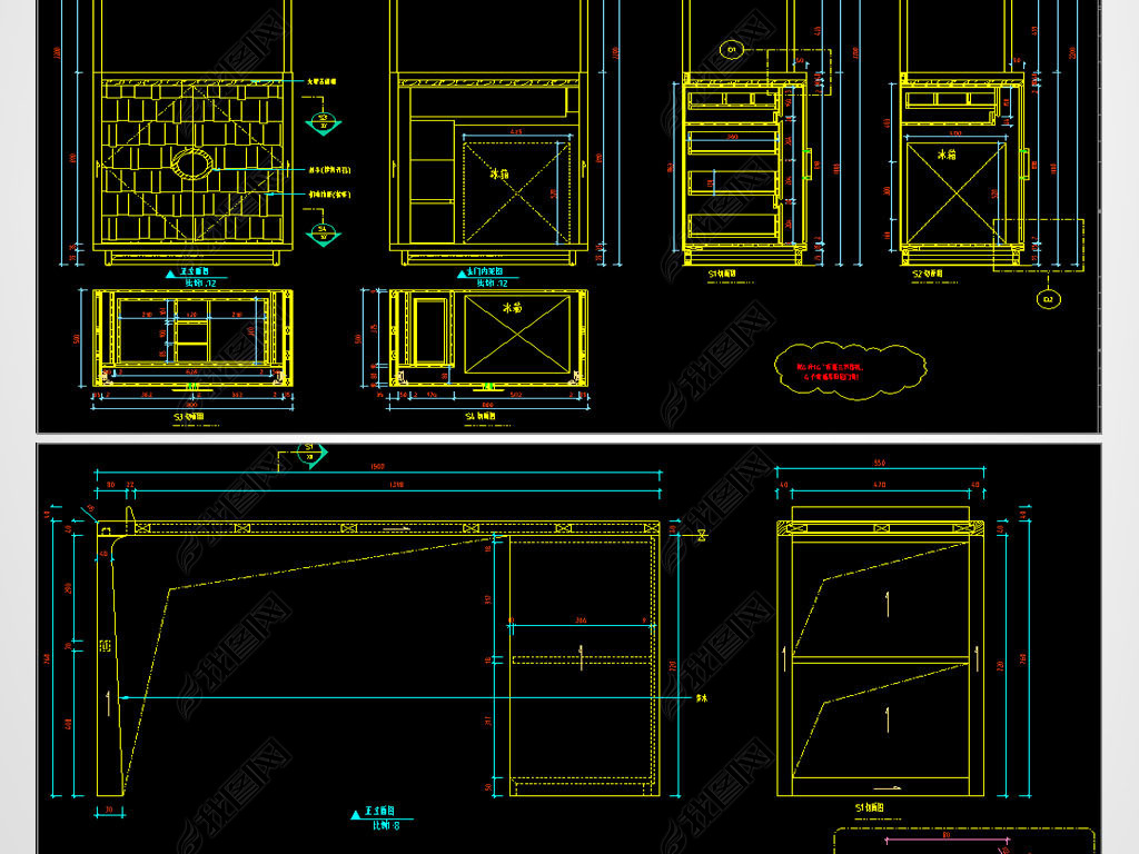 新中式家具cad三视图