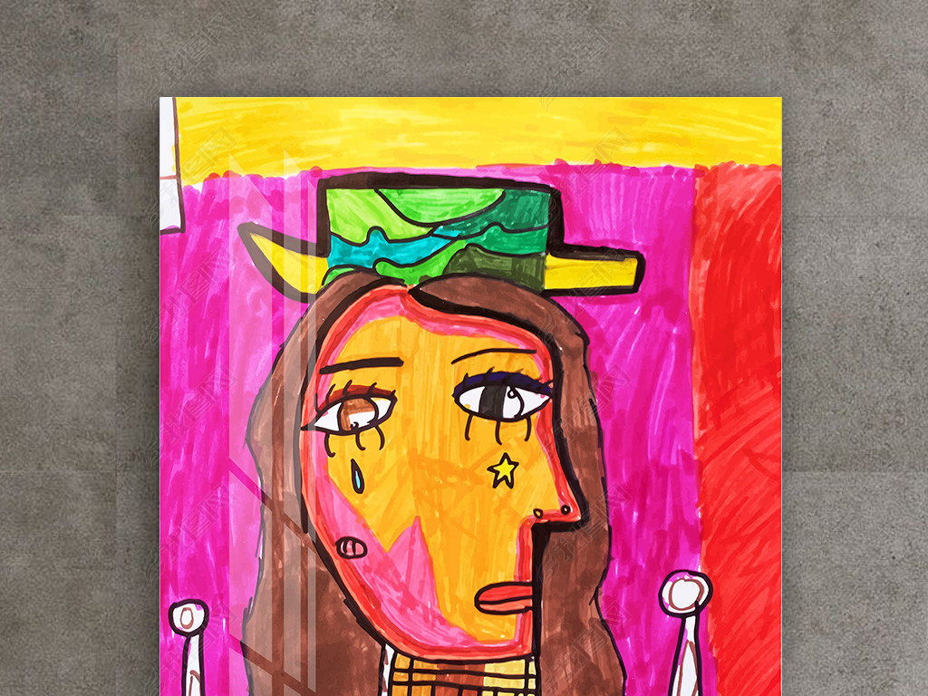 帽子女人色彩斑斓矢量毕加索风格矢量绘制装饰画