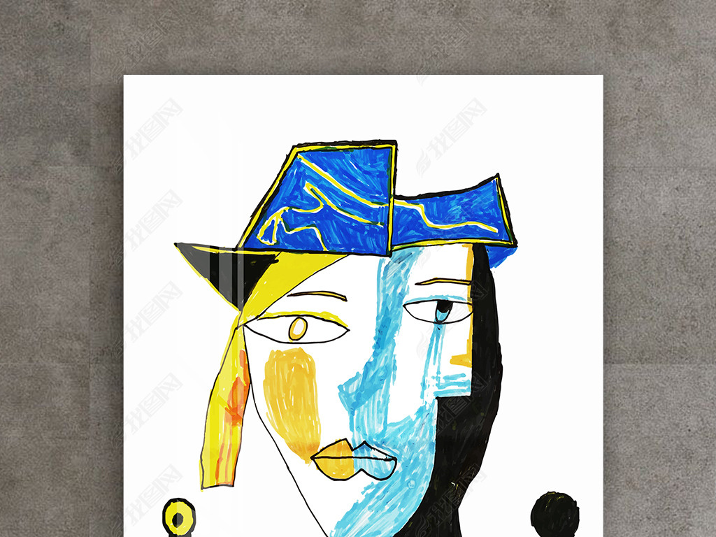 原创帽子矢量绘制高清毕加索风格女人装饰画设计图片版权可商用