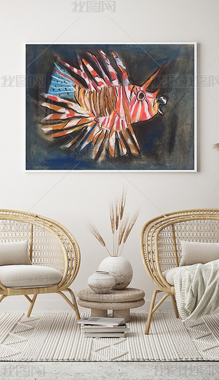 狮子鱼海底世界抽象装饰画丙烯画艺术装饰画作