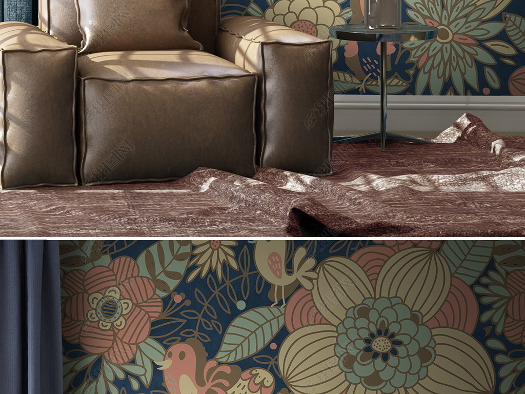 现代简约花鸟图案客厅墙布背景墙墙纸壁纸壁画