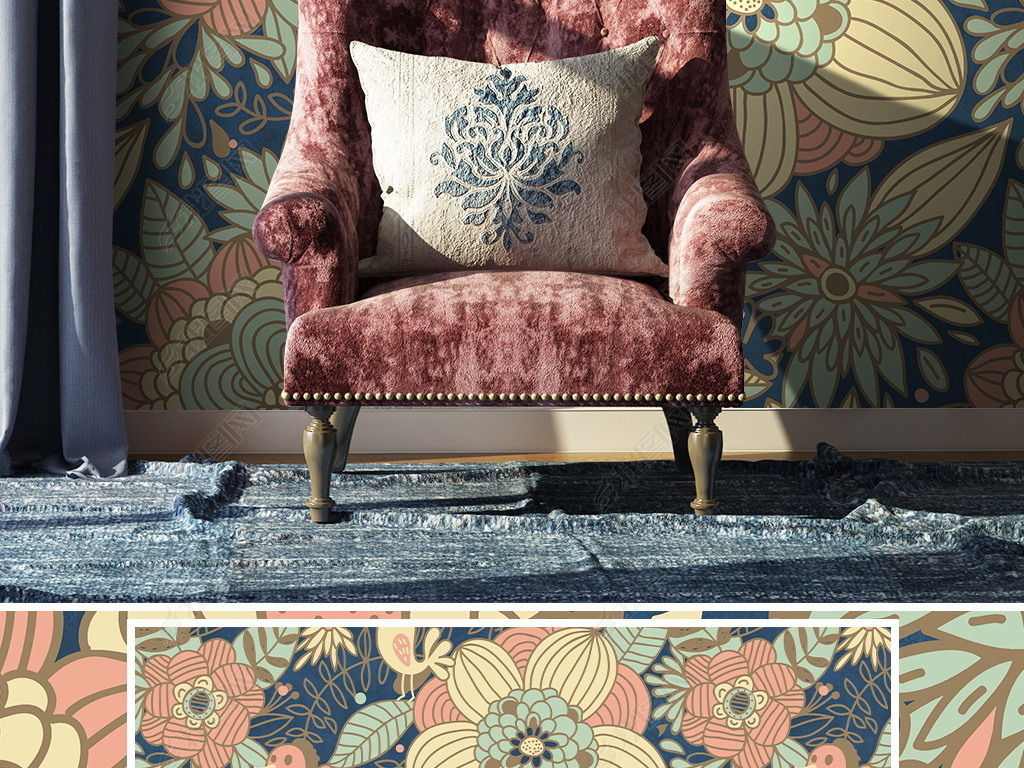 现代简约花鸟图案客厅墙布背景墙墙纸壁纸壁画