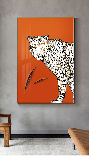 现代轻奢大气立体抽象几何图案猎豹玄关装饰画