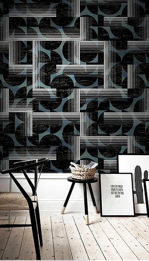 现代简约几何图形黑色线条墙纸壁画背景墙壁纸