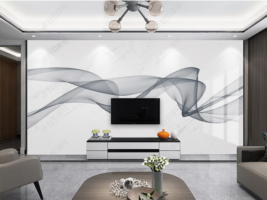 现代轻奢爵士白飘带背景墙下载-编号25102043-电视背景墙-我图网