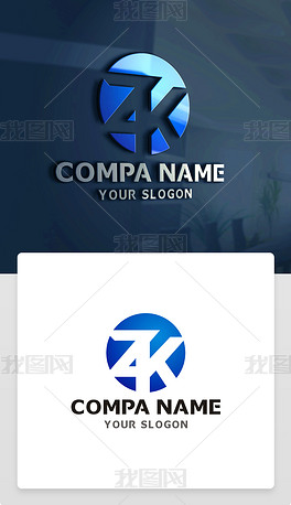 原创原创创意精品zk字母标志zk字母logo设计版权可商用