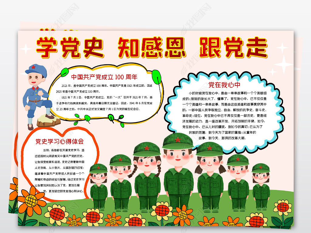 学党史知党恩跟党走建党100周年手抄报小报