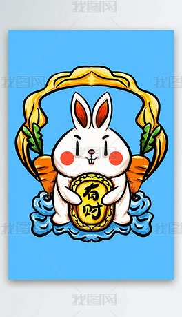 手绘中秋节玉兔插画