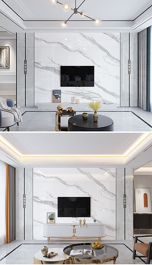 雅致现代爵士白大理石纹整体护墙板背景墙