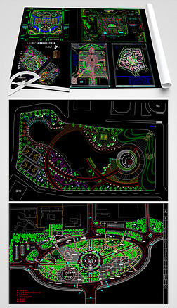 绿化平面图园林景观cad图纸|广场景观绿化设计cad平面图