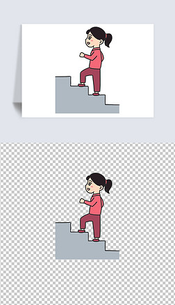 减肥爬楼梯手绘卡通元素