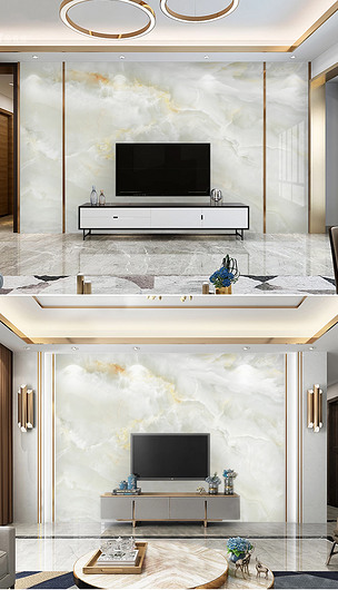 现代黄色大理石纹石材微晶石悬空背景墙