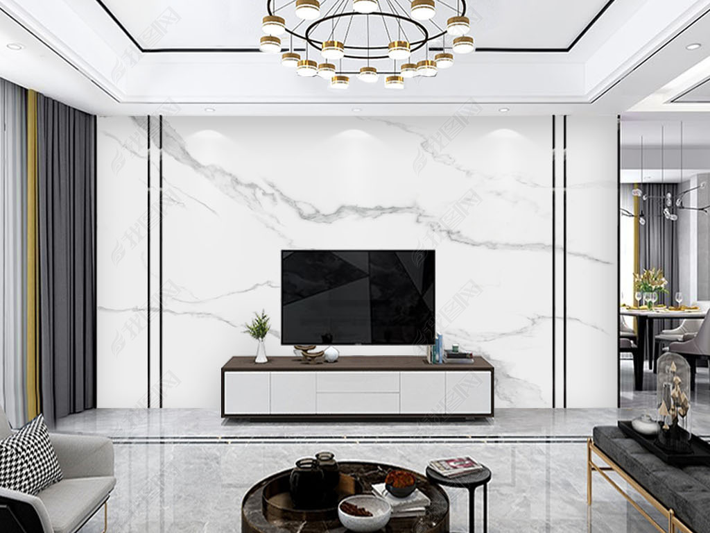 奢华大气简约爵士白大理石纹岩板背景墙